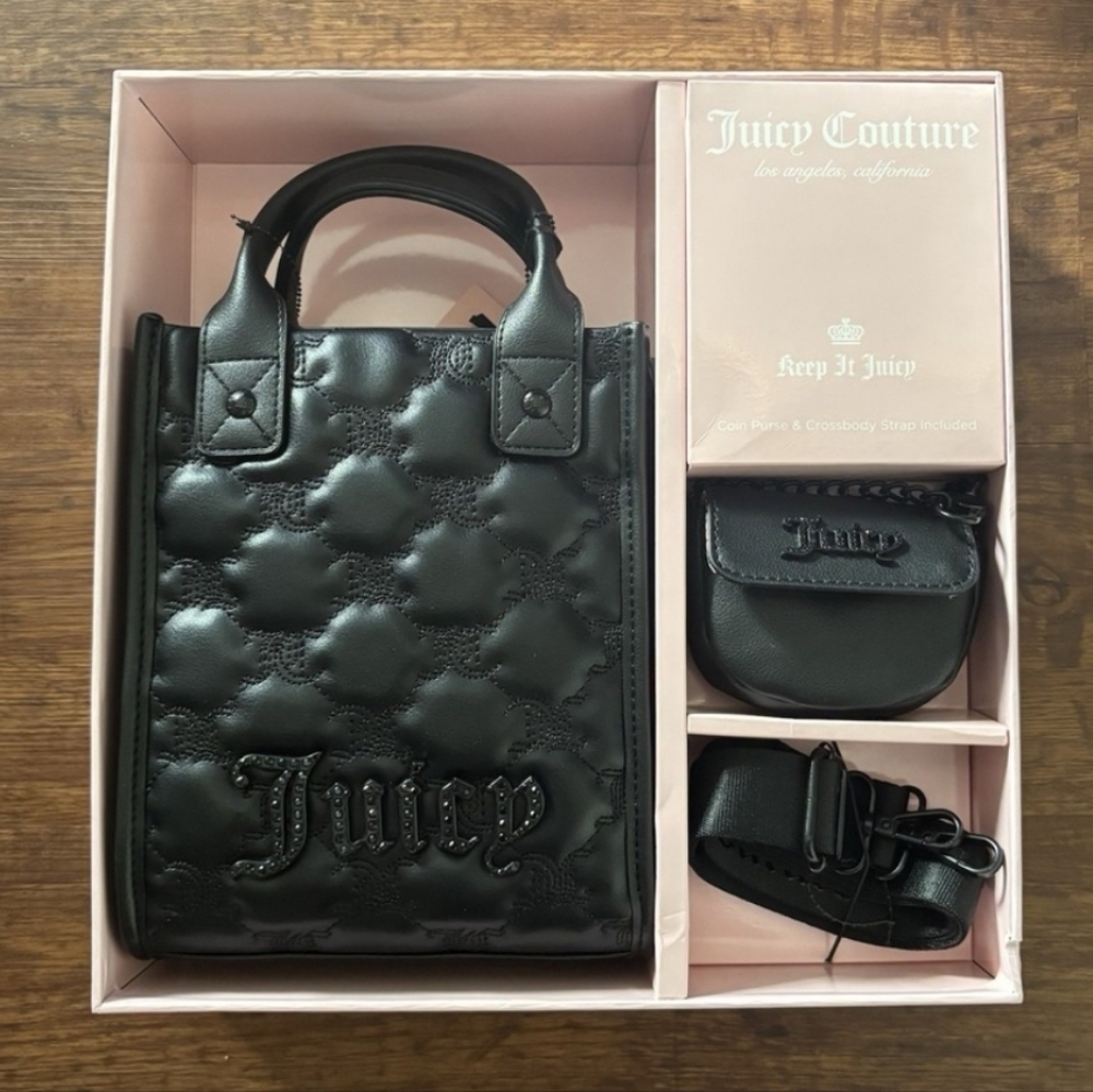 Juicy Couture Black Embossed Tote Set